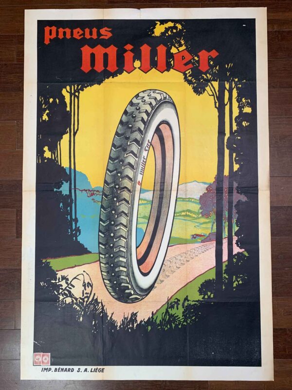 Pneus Miller Tire - Art by Georges Hamel (1948) 31.5" x 47.25" Belgian Advertising Poster