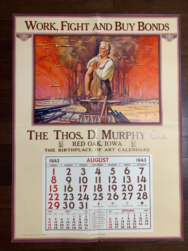 United We Stand Calendar (1943) 36 x 41 Rare US Salesman Sample WWII