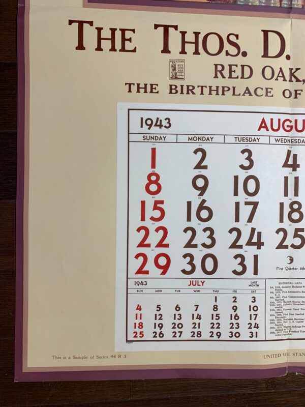United We Stand Calendar (1943) 36 x 41 Rare US Salesman Sample WWII - Image 5