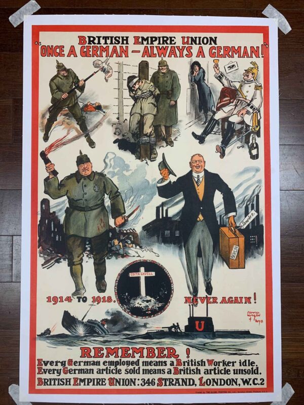 Once A German - Art by Wilson (1918) 20x30 UK WWI Poster LB