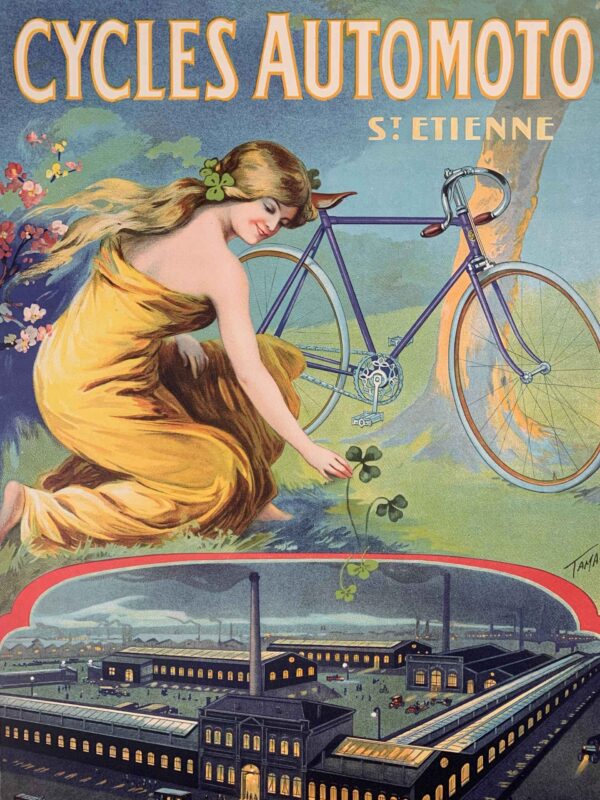Cycles Automoto - Art Francisco Tamagno (1900) 15x22.75 French Lithograph LB - Image 6