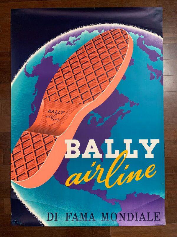 Bally Airline Shoes - Art by Muyr (1954) 35.5x50.25 Swiss Advertising Poster - Image 2