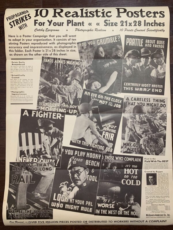 Propaganda Strikes - Very Rare Set of 9 (1943) 21x28 US WWII Posters - Image 2