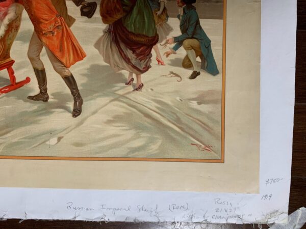 Russian Imperial Sleigh - Art By Rossi (1914) 21x29 Russian Lithograph Poster LB - Image 3