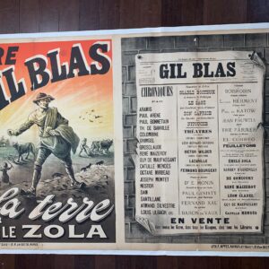 Gil Blas La Terre - Book by Emile Zola (1887) 39x59 Rare French Litho Poster LB