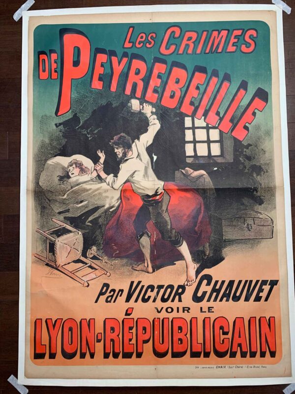 Les Crimes De Peyrebeille Rare Cheret Art (1885) 34x49 French Lithograph Poster LB