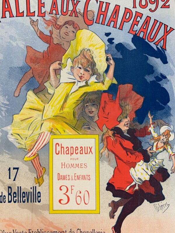 Halle Aux Chapeaux - Very Rare - Art By Cheret (1892) 15.25x18.75 French Lithograph LB - Image 5