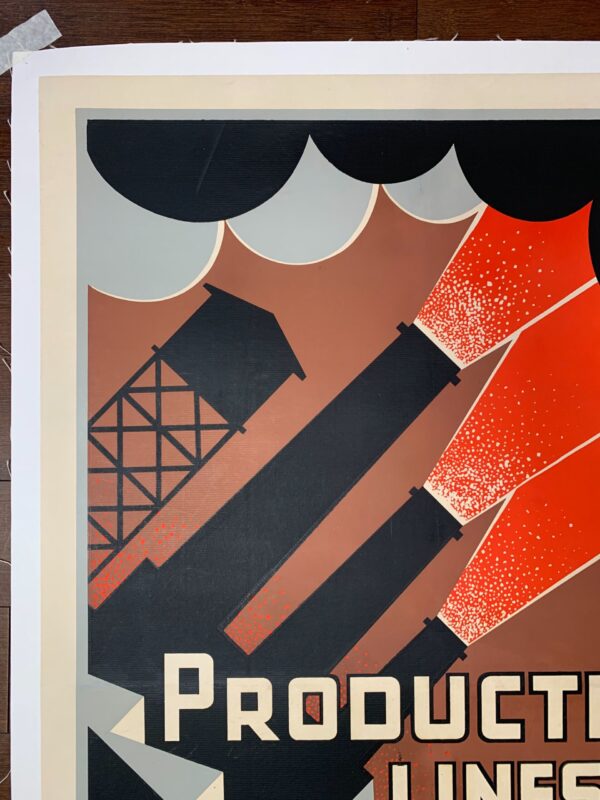 Production Lines are Battle Lines - Art by Chester Cobb (1942) 24x35.5 Rare US WWII Poster LB - Image 2