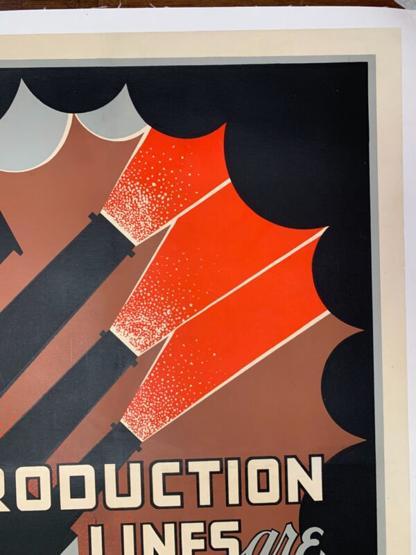 Production Lines are Battle Lines - Art by Chester Cobb (1942) 24x35.5 Rare US WWII Poster LB - Image 3