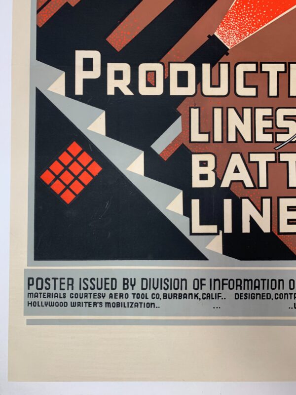 Production Lines are Battle Lines - Art by Chester Cobb (1942) 24x35.5 Rare US WWII Poster LB - Image 5