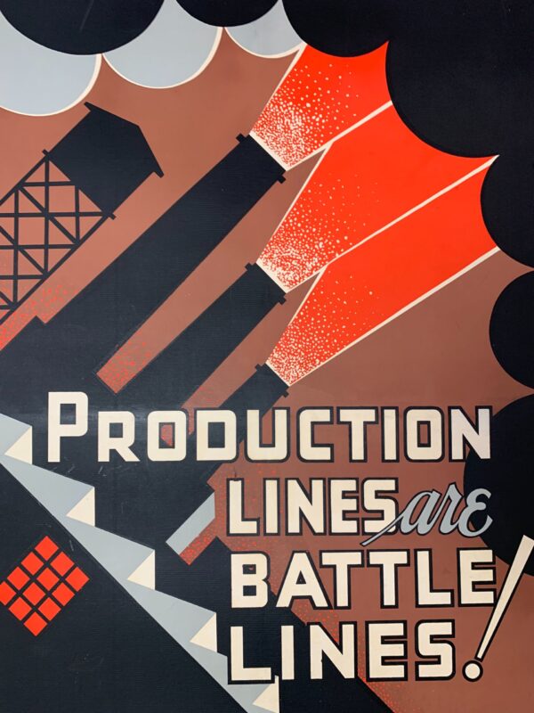 Production Lines are Battle Lines - Art by Chester Cobb (1942) 24x35.5 Rare US WWII Poster LB - Image 6