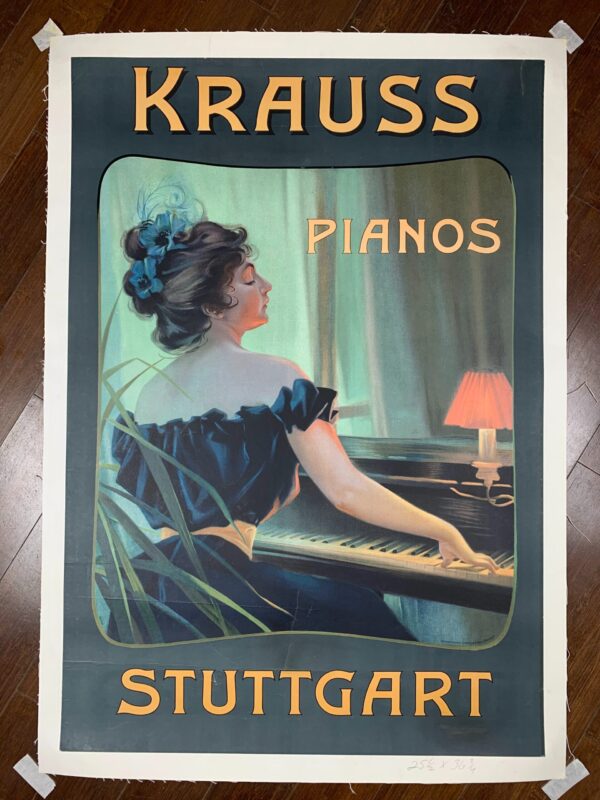 Krauss Pianos - Stuttgart (1900's) 25x36.25 German Advertising Poster LB