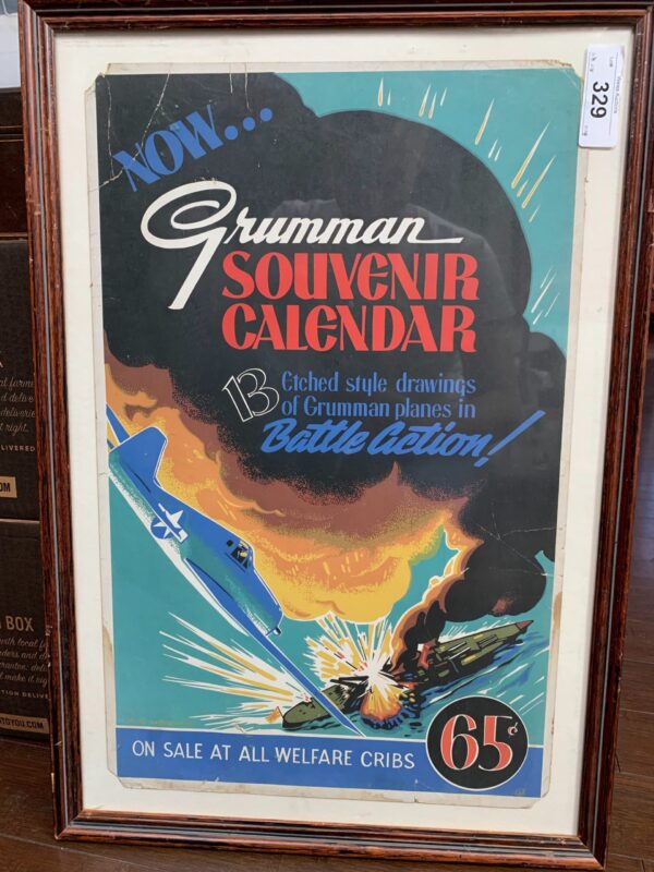 Grumman Souvenir Calendar Advertisement (1943) UK Rare WW2 Window Card Poster