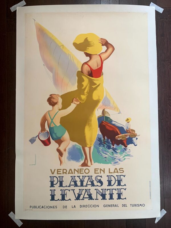 Playas De Levante - Art by Josep Morell Macias (1942) 24.75x39 Spanish Travel Poster LB