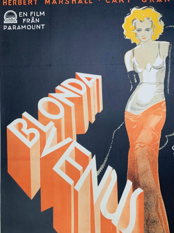 Blonde Venus - Dietrich And Grant - Art By Aberg (1932) 27.625x39.5 Swedish Movie Poster LB - Image 5