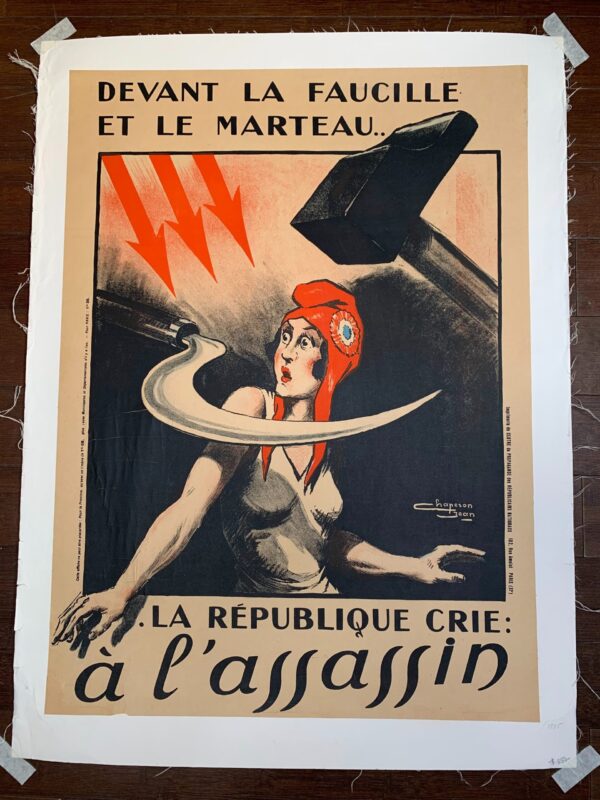 La République Crie À L'assassin - Art By Chaperon (1935) 23x31 French Anti-Communist Poster LB