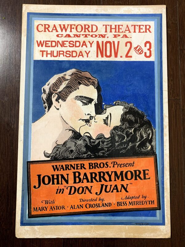 Don Juan - John Barrymore & Mary Astor (1926) US Silent Film Window Card