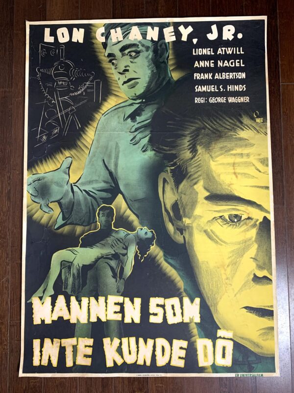 Man Made Monster - Lon Chaney Jr. (1941) 28x39 Swedish Movie Poster LB - Image 6