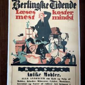 Annoncer Antike Mobler - Art By Thor Bogelund Jensen (1918) 23.25x34.5 Danish Advertising Poster LB