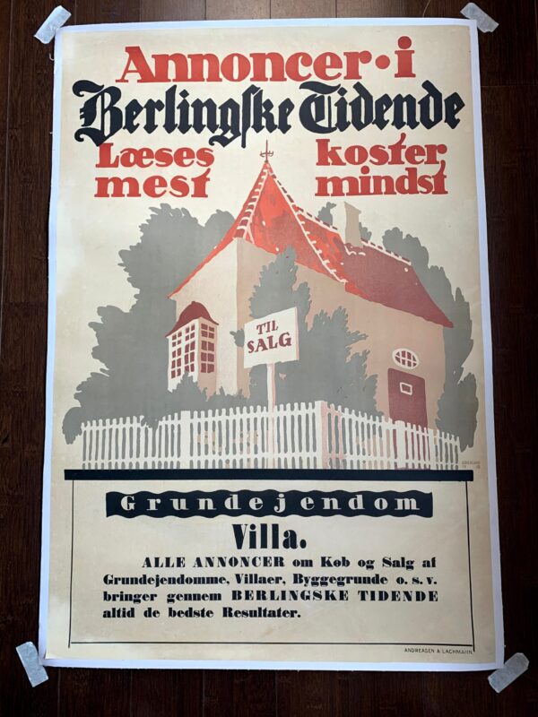 Annoncer Villa - Art By Thor Bogelund Jensen (1918) 23.25x34.5 Danish Advertising Poster LB