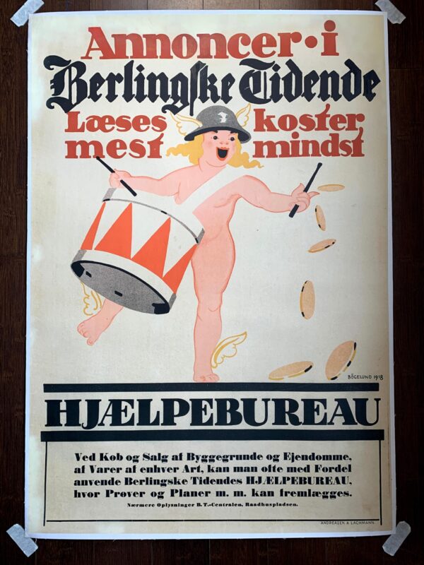 Annoncer - Hjaelpebureau - Art By Thor Bogelund Jensen (1918) 23.25x34.5 Danish Advertising Poster LB