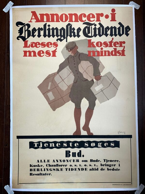 Annoncer Bud - Art By Thor Bogelund Jensen (1918) 23.25x34.5 Danish Advertising Poster LB