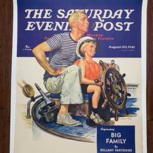 21.125x27.25 1941 Newstand Poster Saturday Evening Post - Art By Charles Dye father Teaching Son To Sail LB