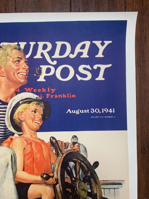 21.125x27.25 1941 Newstand Poster Saturday Evening Post - Art By Charles Dye father Teaching Son To Sail LB - Image 4