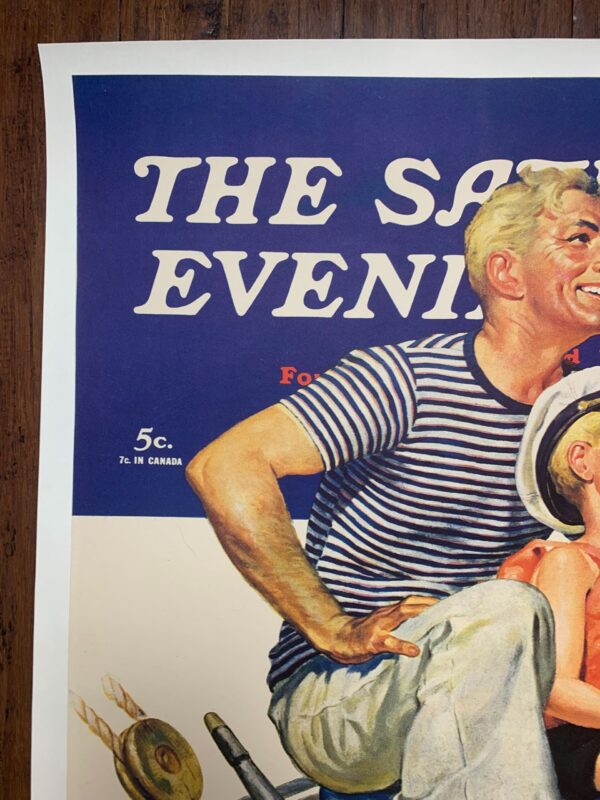 21.125x27.25 1941 Newstand Poster Saturday Evening Post - Art By Charles Dye father Teaching Son To Sail LB - Image 5