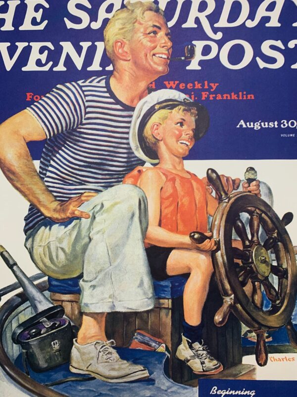 21.125x27.25 1941 Newstand Poster Saturday Evening Post - Art By Charles Dye father Teaching Son To Sail LB - Image 6