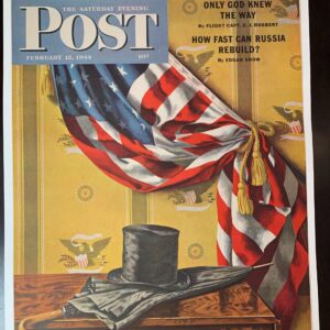 21.75x28 1944 Newstand Poster Saturday Evening Post - Art By John Atherton commemorating Lincoln’s Birthday LB