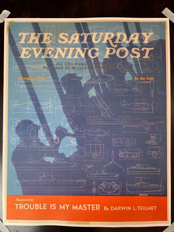 22x27.5 1941 Newstand Poster Saturday Evening Post - Art By Harold Werneke machinery Of War LB