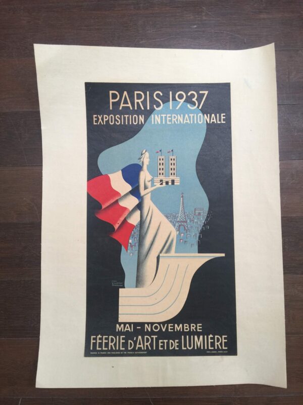 Paris 1937 - Art By Bouissoud (1937) 9.875x18 French Exposition Poster LB