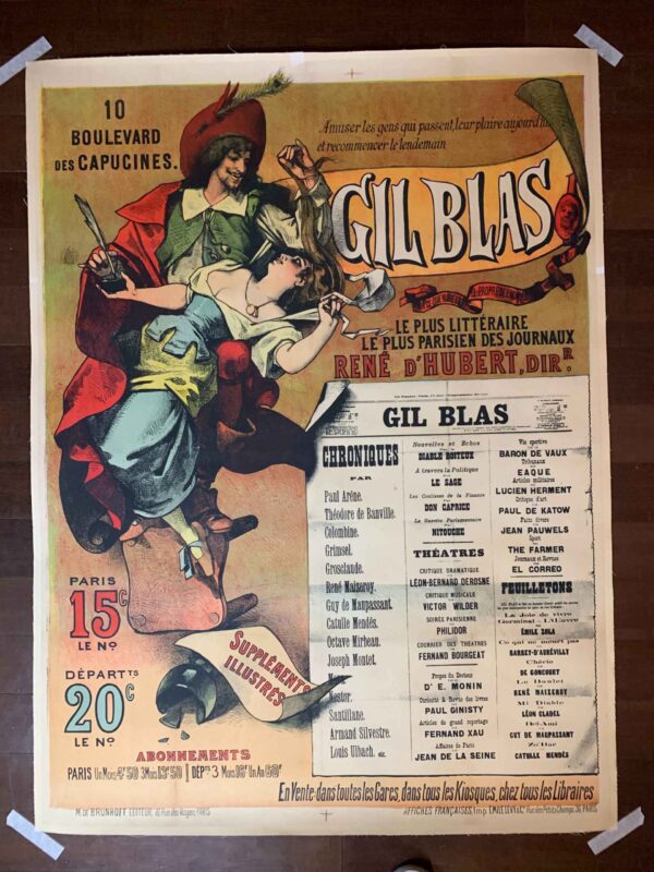 Gil Blas Literary Newspaper (1918) 36.25x49.25 French Advertising Poster LB