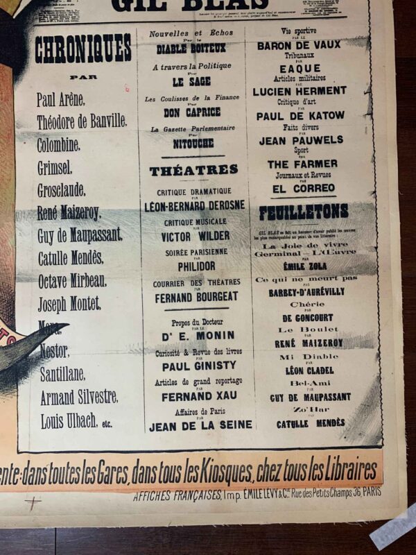 Gil Blas Literary Newspaper (1918) 36.25x49.25 French Advertising Poster LB - Image 4