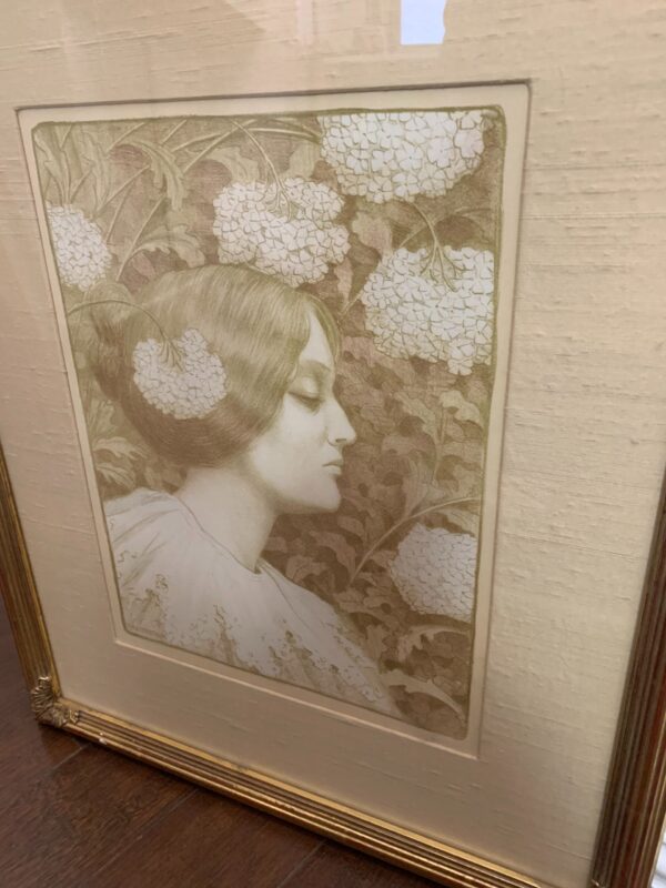 Femme de Profil - Art by Berthon (1896) 10x14 French Lithograph - Framed - Image 2