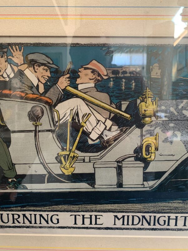 Burning The Midnight Oil - Art by R.A. Rheem (1908) 11x23.5 US Lithograph Poster - Framed - Image 4
